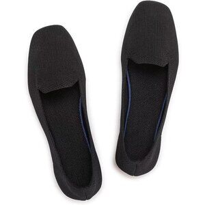 Frank Mully Flat Shoes Women Black Knitted Fabric Square Toe Slip Loafer Shoes